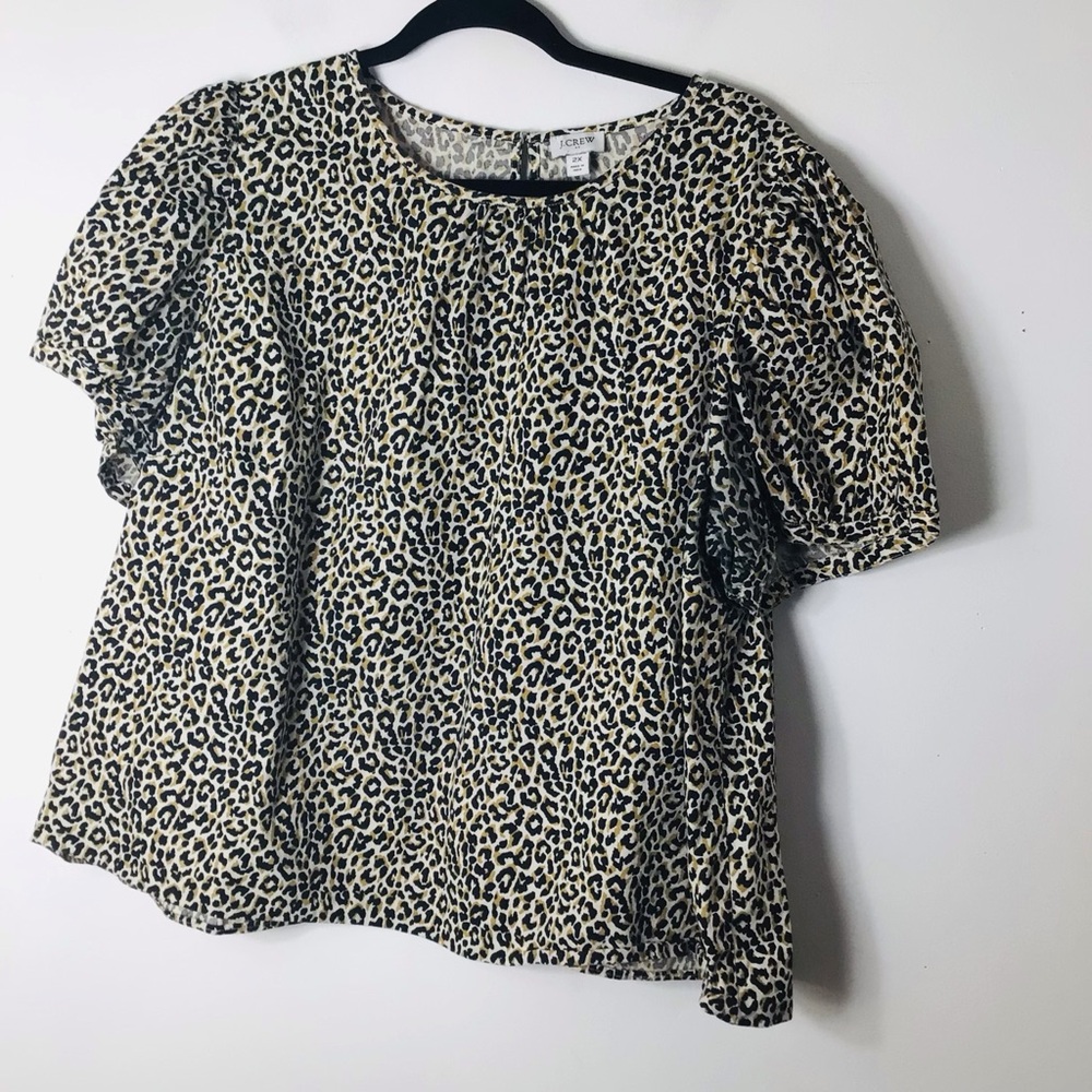 J. Crew Beige and Black Leopard Print Flutter Sleeve Blouse2x